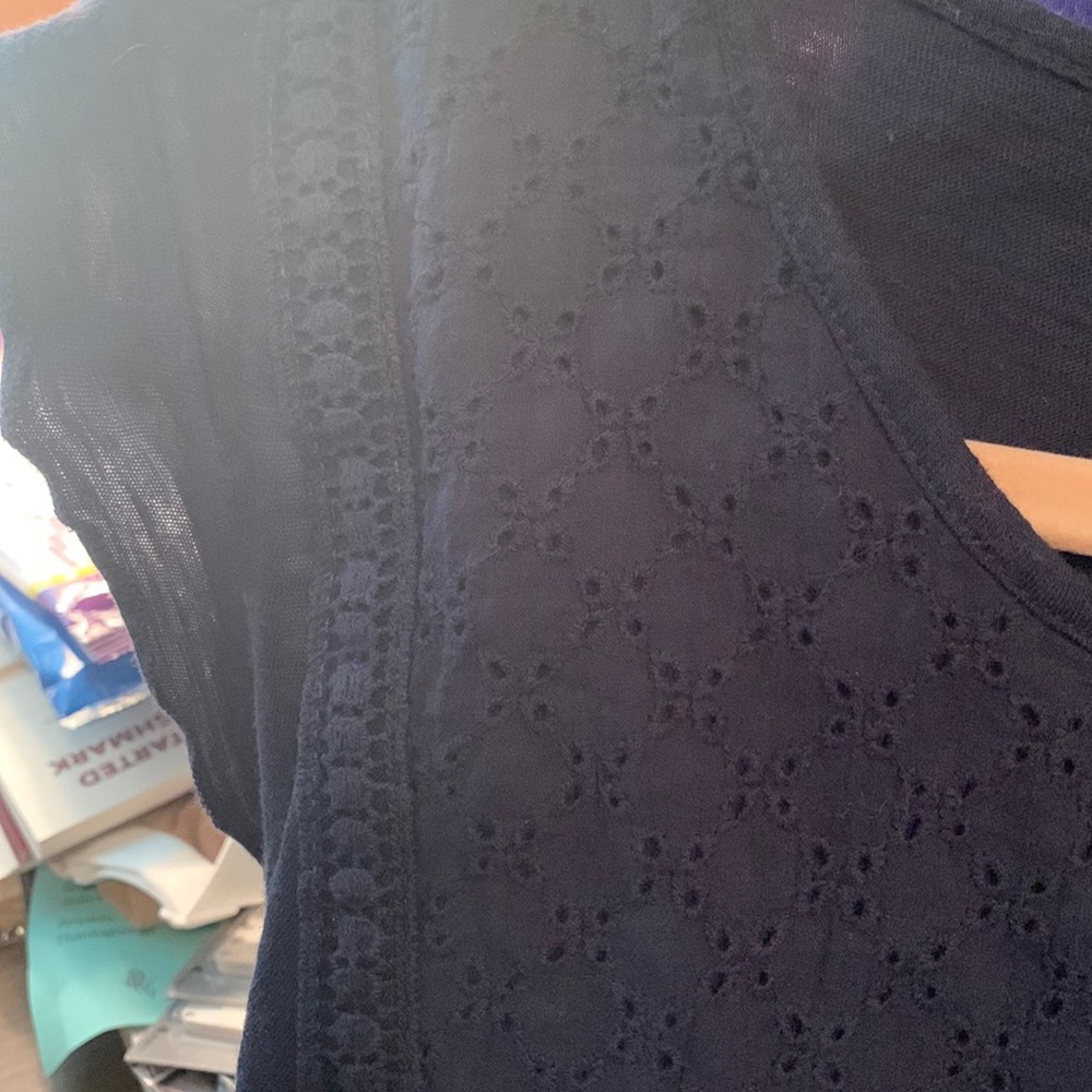 NWT terra & Sky navy sleeveless crochet bib & details size 4x (28W-30W) - Picture 5 of 11